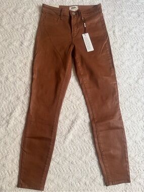L'AGENCE Margot High Rise Skinny Coated Jeans Java Brown NWT 26